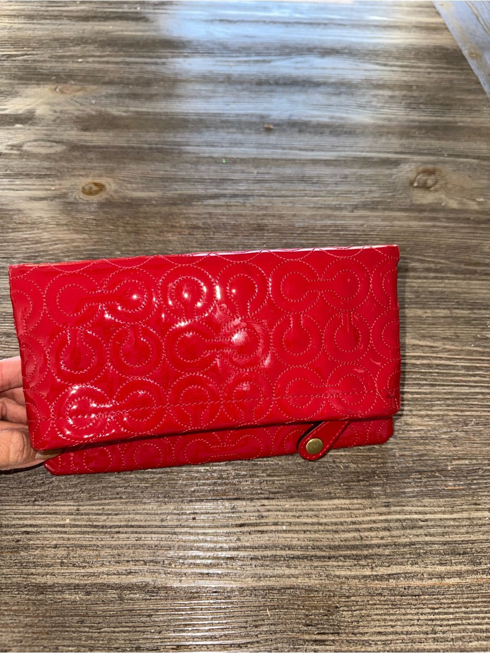 Red Quilted Patent Fold-Over Clutch